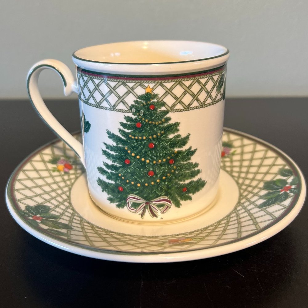 Mikasa Christmas Story Cup and Saucer Set Vintage Heritage Tea Flat Cup CAB08